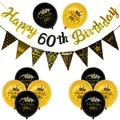 Elegant gold and black 60th birthday decoration set with balloons and banners - 60th Birthday Script Set