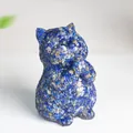 Lapis lazuli resin cat figurine ornament with praying posture on a clean white background - Lapis Lazuli
