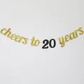 Golden glitter cheers to 20 years banner with black numbers for birthday party decor - 20 Years Style / Black & Gold