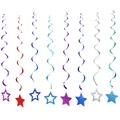 Set of 8 colorful metallic spiral ceiling decorations with glittery star pendants - Five-Color Star Spiral Pendant