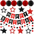Birthday party decoration set with black and red honeycomb balls and starry banner - Black And Red Fishtail Spiral Set