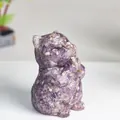 Sitting prayer cat figurine made of purple amethyst crystal chips and resin - Dreamy Purple