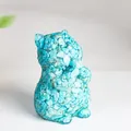 Cat figurine made of turquoise crushed stones in a praying pose for home decoration - Turquoise