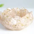 Bol de lotus en résine avec cristaux roses et feuilles d'or pour décoration et rangement - Quartz rose