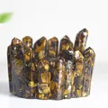Figurine de lapin mignon en résine avec pierres d'oeil de tigre et feuilles d'or - Œil de tigre