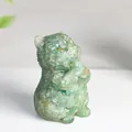 Cat crystal resin ornament featuring green aventurine stones in a prayer pose - Green Aventurine