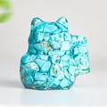 Fortune cat resin ornament with blue turquoise crystal stones for desk decoration - Turquoise
