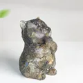 Cat resin ornament with prayer pose and dark brown natural crystal stone texture - Labradorite