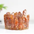 Lapin en résine ambre décoratif avec feuilles d'or et pierres de cristal naturel - Agate rouge