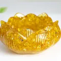 Bol de lotus en cristal ambré avec flocons de feuilles d'or et texture résine - Citrine