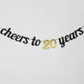 Glittering black and gold Cheers to 20 Years banner for birthday party decorations - 20 Years Style / Black & Gold