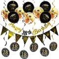 Elegant black and gold 18th birthday party decoration set with balloons and banner - 18th Birthday Sequin Balloon Decor (Black Gold)