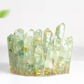 Statuetta coniglio in resina di cristallo verde chiaro con foglie d'oro a corona - Avventurina Verde