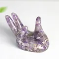 Amethyst crystal chips resin mudra hand holder for home decor and crystal ball stand - Dreamy Purple