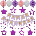 Purple and pink birthday party decor set with Happy Birthday banner and honeycomb balls - Light Purple Spiral Set