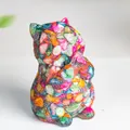 Cat figurine ornament with colorful crystal resin stones for home decoration - Colorful Shell