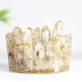 Corona a coniglio in resina cristallina con scaglie d'oro e pietre trasparenti - Quarzo Rutilato