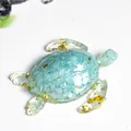 Tortue en résine avec cristaux bleus et feuilles d'or, figurine décorative bleu clair - Aigue-marine