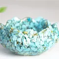 Bol de lotus en résine de cristal bleu avec feuilles d'or pour la décoration - Turquoise