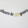 Golden cheers to 50 years glitter paper banner for birthday party decoration - 50 Years Style / Black & Gold