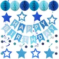 Blue and white gradient birthday party set with honeycomb balls and star banners - Deep And Light Blue Spiral Set