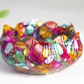 Bunte Lotus-Schale aus Harz mit Muschelfragmenten und Blattgold-Inlay-Dekoration - Bunte Muschel