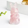 Pink crystal rabbit figurine made of resin and crushed stones for desktop decoration - Rose Quartz + Sequin