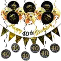 Black and gold 40th birthday decoration set with balloons, banners and hanging swirls - 40th Birthday Sequin Balloon Decor (Black Gold)