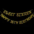 Glitter gold Sweet 16 and Happy 16th Birthday hanging banner for party decoration - Sweet Sixteen And Happy 16th Birthday
