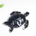 Figurine tortue en résine noire avec feuilles d'or et ornements style cristal - Obsidienne