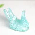 Support en résine bleu clair avec éclats de cristal naturel pour la décoration - Convient aux Boules de 3-5 cm / Aigue-marine
