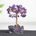 Arbre de cristal d'améthyste artisanal avec fil doré sur base de cristal brut - Branches et Fleurs / Améthyste