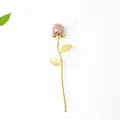 Pink crystal resin rose ornament with golden metal stem and leaves for romantic gifting - Strawberry Quartz / Large