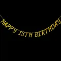 Sparkling gold glitter Happy 13th Birthday banner for party decorations on black background - Happy 13th Birthday (Gold) / Gold
