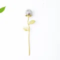 Rose resin ornament with purple and white crystal stones on a golden metal stem - Colorful Fluorite / Large