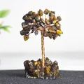 Arbre de fortune en cristal oeil de tigre avec fil de cuivre et base minérale - Branches et Fleurs / Œil de tigre