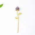 Handcrafted purple amethyst crystal resin rose with golden metallic stem and leaf detail - Amethyst