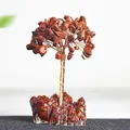 Arbre de cristal en jaspe rouge avec fils dorés et socle en résine transparente - Branches et Fleurs / Jaspe Rouge