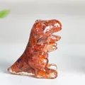 Miniature T-Rex dinosaur figurine made of resin with reddish brown natural crystals - Red Agate