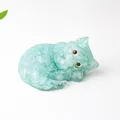 Statuetta di gatto che dorme con trama in resina di cristallo verde e dettagli carini - Acquamarina