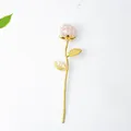 Pink crystal gravel resin rose ornament with gold metal stem and detailed leaves - Rose Quartz