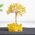 Arbre de fortune en citrine dorée avec fil de cuivre sur socle en cristal jaune - Branches et Fleurs / Citrine
