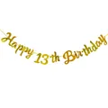 Χρυσό Happy 13th Birthday πανό με εφέ καθρέφτη από μεταλλικό χαρτόνι και κίτρινο σχοινί - 13α Γενέθλια / Χρυσό