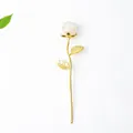 Natural white crystal resin rose with golden metal stem and leaves ornament - White Crystal