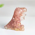 Pink strawberry crystal resin Tyrannosaurus rex dinosaur figurine with natural mineral texture - Strawberry Quartz