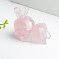 Pink translucent rabbit figurine with crystal shards and iridescent laser finish - Rose Quartz + Sequin