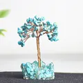 Arbre de vie artisanal avec pierres turquoise et fil doré sur socle de cristal - Branches et Fleurs / Turquoise