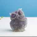 Handcrafted owl figurine made of purple amethyst crystals, resin, and gold foil - Amethyst