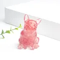 Statuetta di bulldog in cristallo rosa traslucido per decorazione casa o cruscotto - Stile Cristallo Anguria (Con Foglia d'Oro)