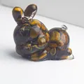 Tiger Eye stone crystal bunny resin figurine with natural gemstone chips in rabbit shape - Tiger's Eye